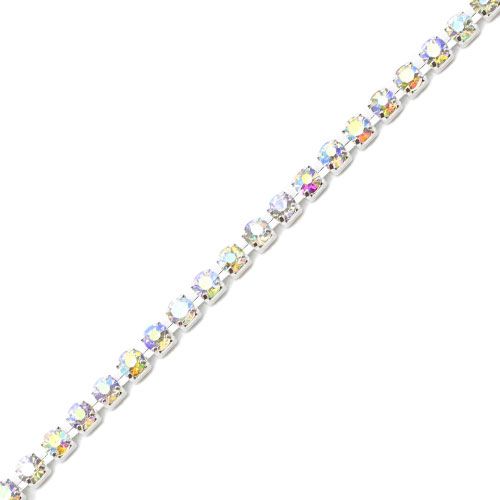 [欠品]シルバーラインストーンチェーン オーロラ 2mm【お取り寄せ】【ゆうパケット】