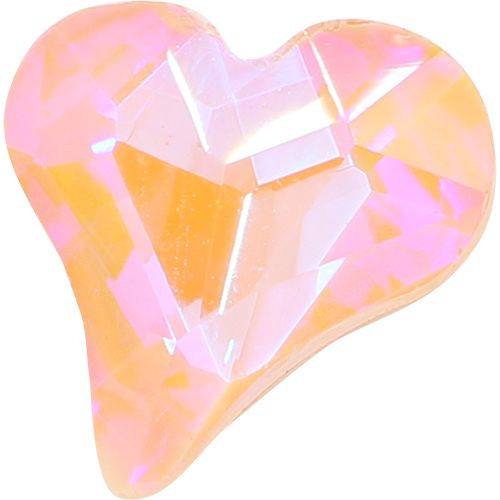 ガラスストーン アシンメトリーハート(3DB) オーロラコーラル ピンク 3個 8×9(mm)【お取り寄せ】【ゆうパケット】