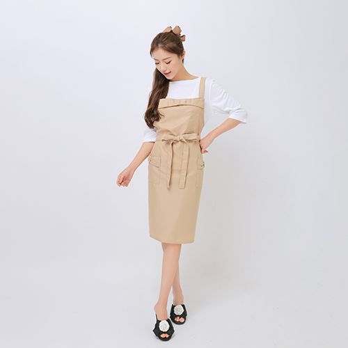 サロンワークエプロン(ベージュリボン)